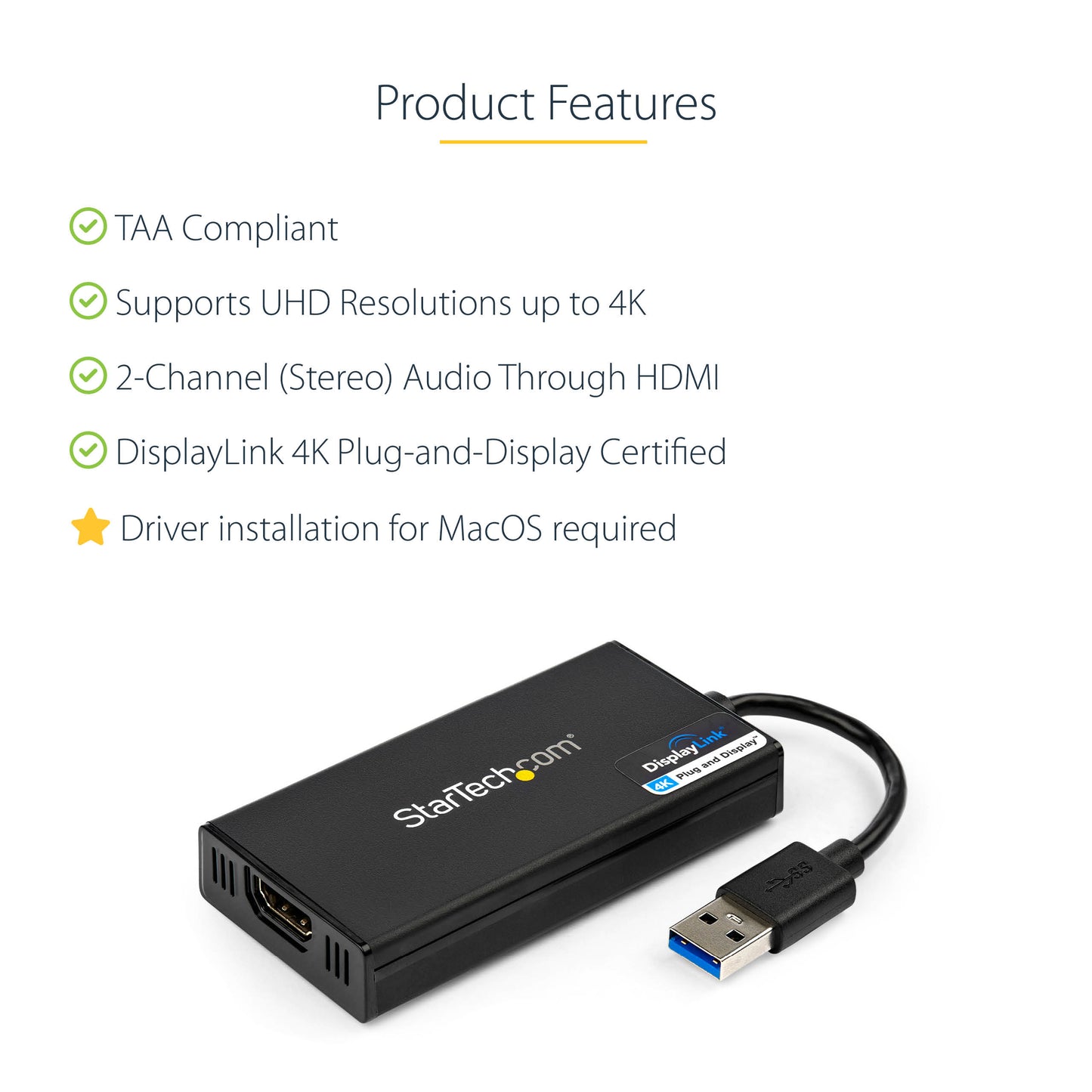StarTech.com USB32HD4K USB graphics adapter 3840 x 2160 pixels Black