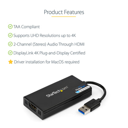 StarTech.com USB32HD4K USB graphics adapter 3840 x 2160 pixels Black