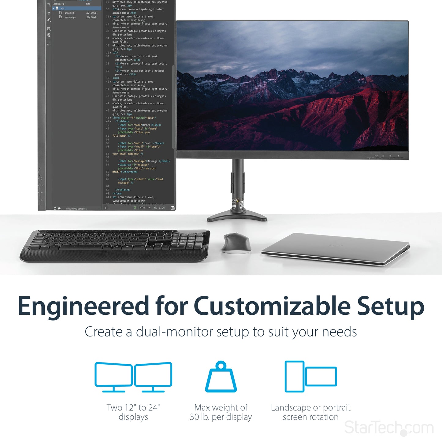 StarTech.com ARMDUAL monitor mount / stand 24" Desk Black