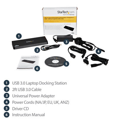 StarTech.com USB3DOCKHDPC laptop dock/port replicator Wired USB 3.2 Gen 1 (3.1 Gen 1) Type-B Black