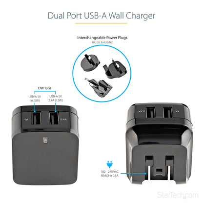 StarTech.com USB2PACBK mobile device charger Mobile phone, Smartphone, Tablet Black AC Indoor