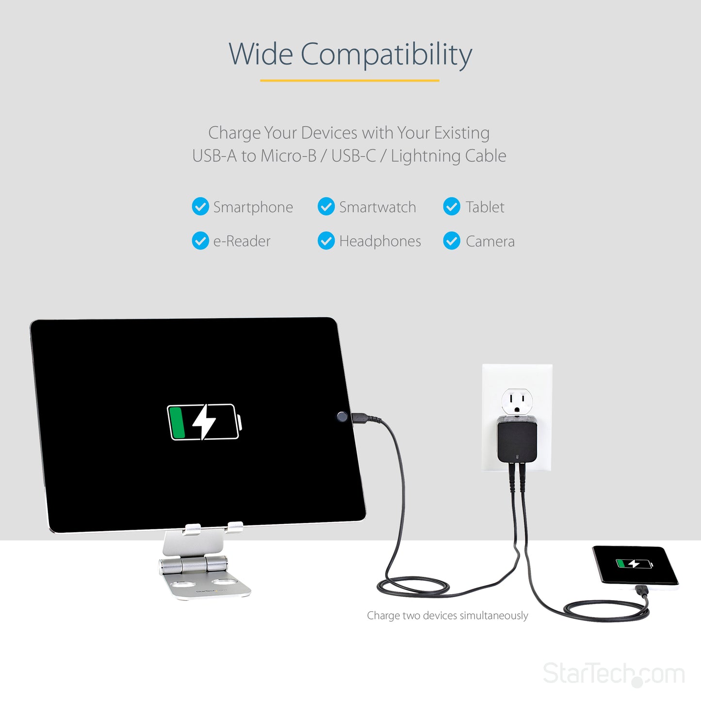 StarTech.com USB2PACBK mobile device charger Mobile phone, Smartphone, Tablet Black AC Indoor