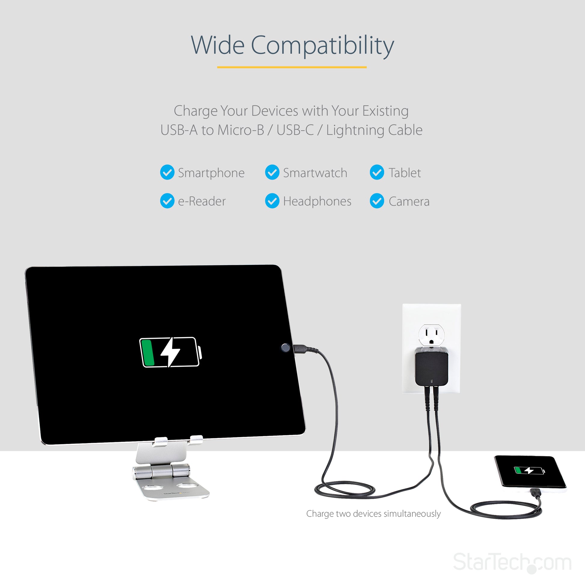 StarTech.com USB2PACBK mobile device charger Mobile phone, Smartphone, Tablet Black AC Indoor