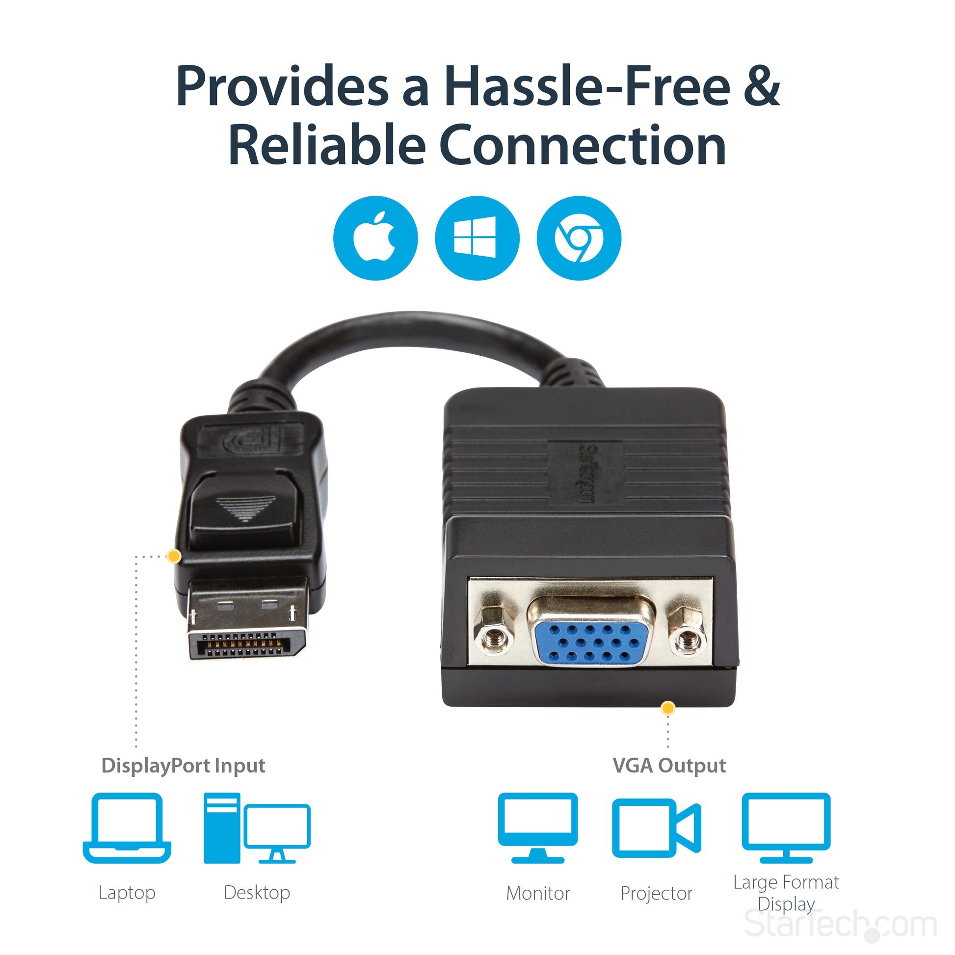 StarTech.com DP2VGA video cable adapter 3.15" (0.0800 m) DisplayPort VGA (D-Sub) Black