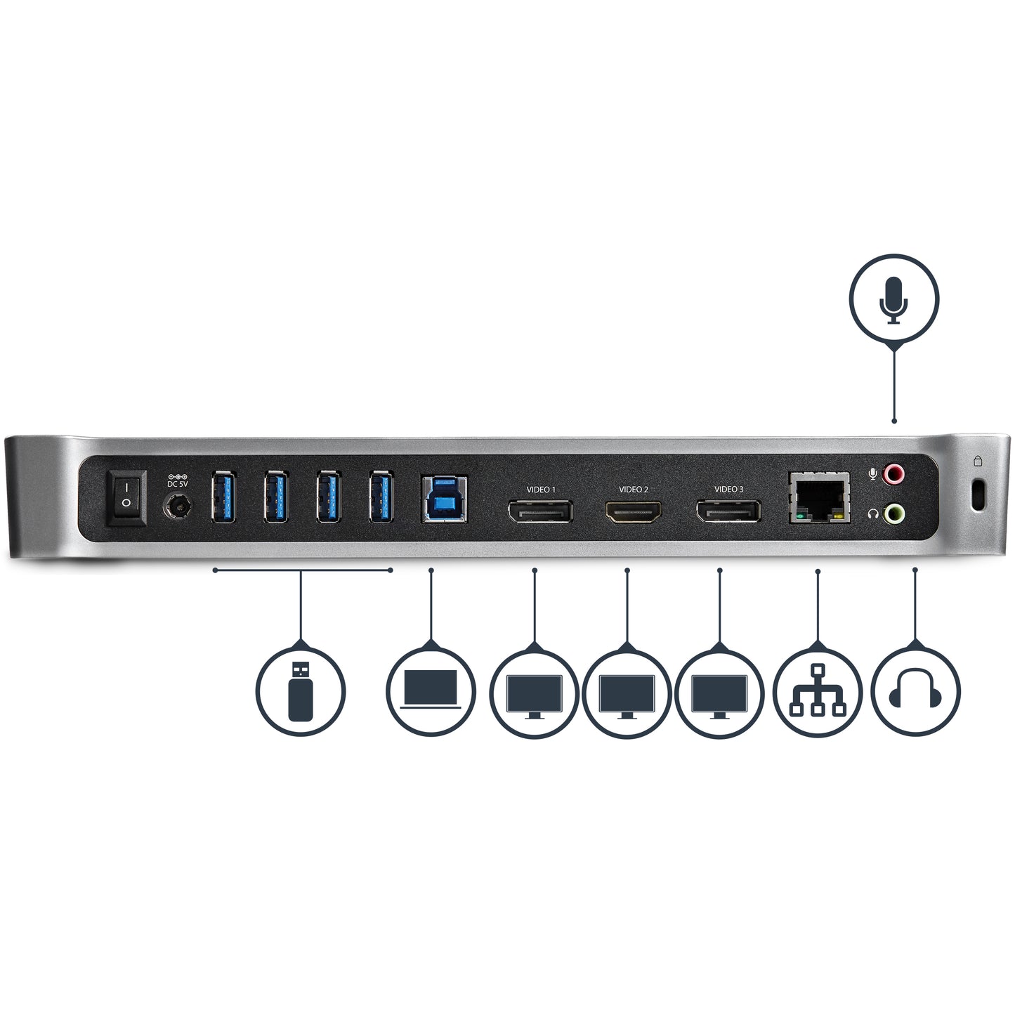 StarTech.com USB3DOCKH2DP laptop dock/port replicator Wired USB 3.2 Gen 1 (3.1 Gen 1) Type-A Black, Silver