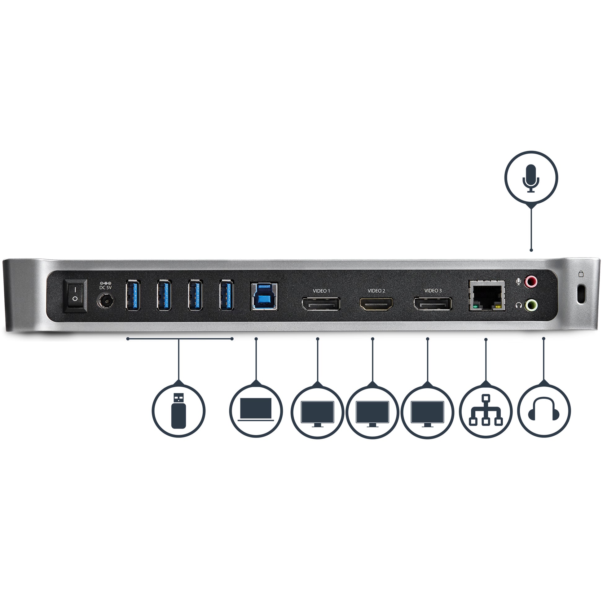 StarTech.com USB3DOCKH2DP laptop dock/port replicator Wired USB 3.2 Gen 1 (3.1 Gen 1) Type-A Black, Silver