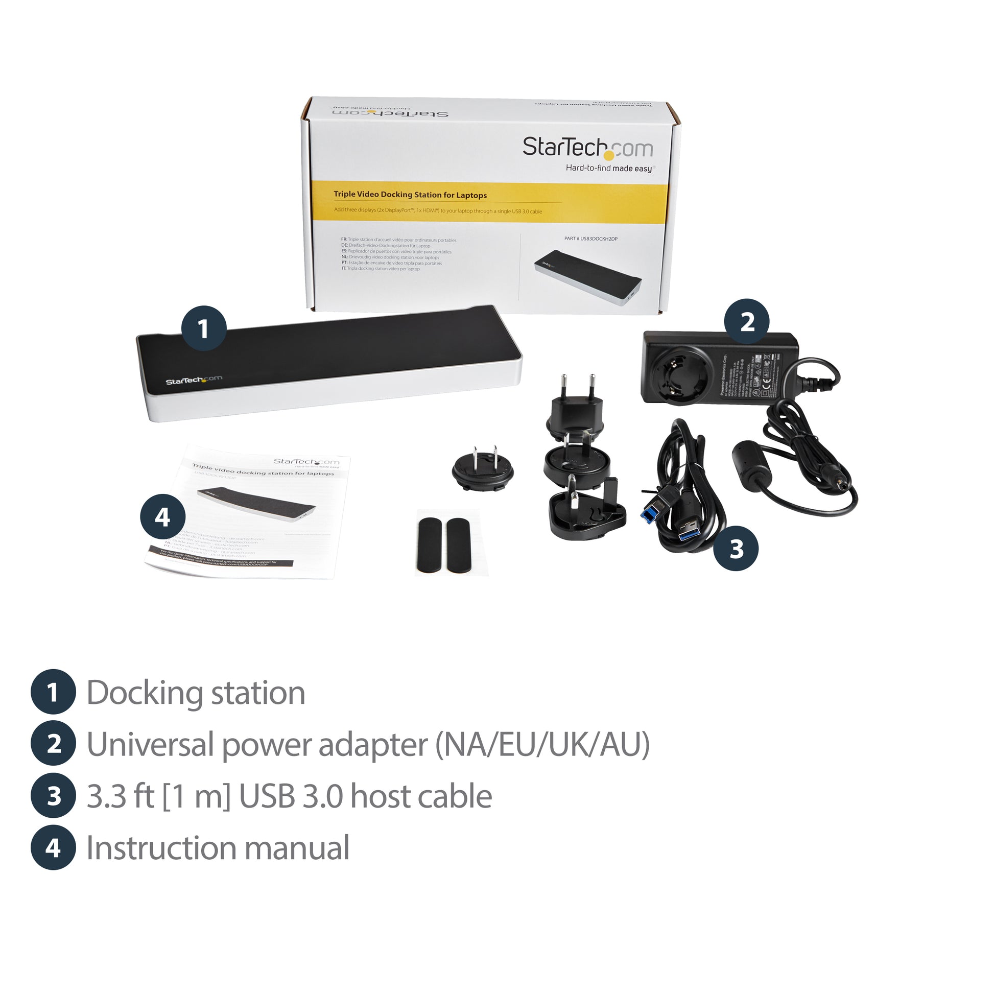 StarTech.com USB3DOCKH2DP laptop dock/port replicator Wired USB 3.2 Gen 1 (3.1 Gen 1) Type-A Black, Silver