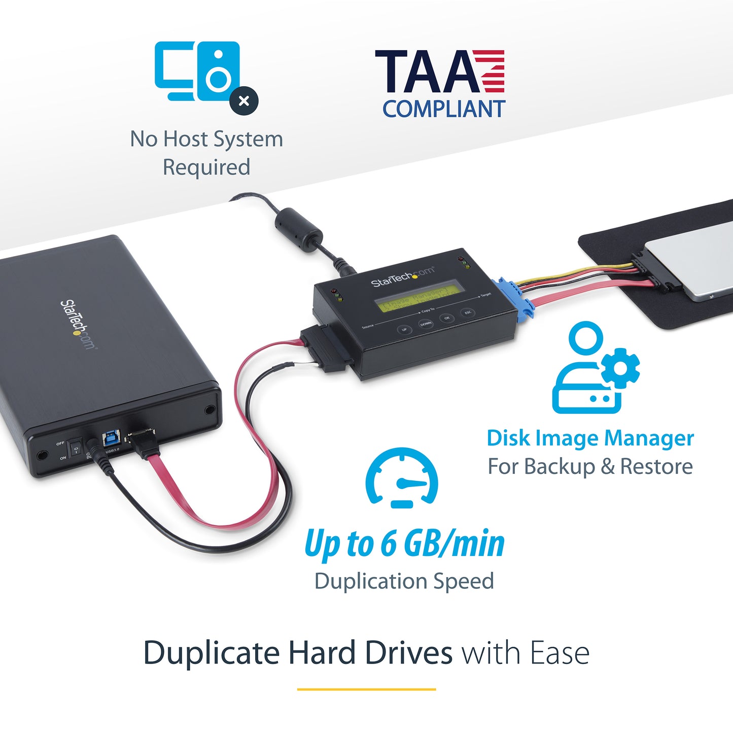 StarTech.com SATDUP11IMG media duplicator HDD/SSD duplicator Black