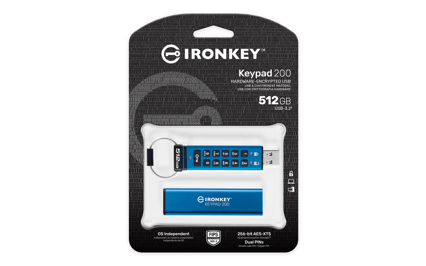 Kingston Technology IronKey Keypad 200 USB flash drive 512 GB USB Type-A 3.2 Gen 1 (3.1 Gen 1) Blue
