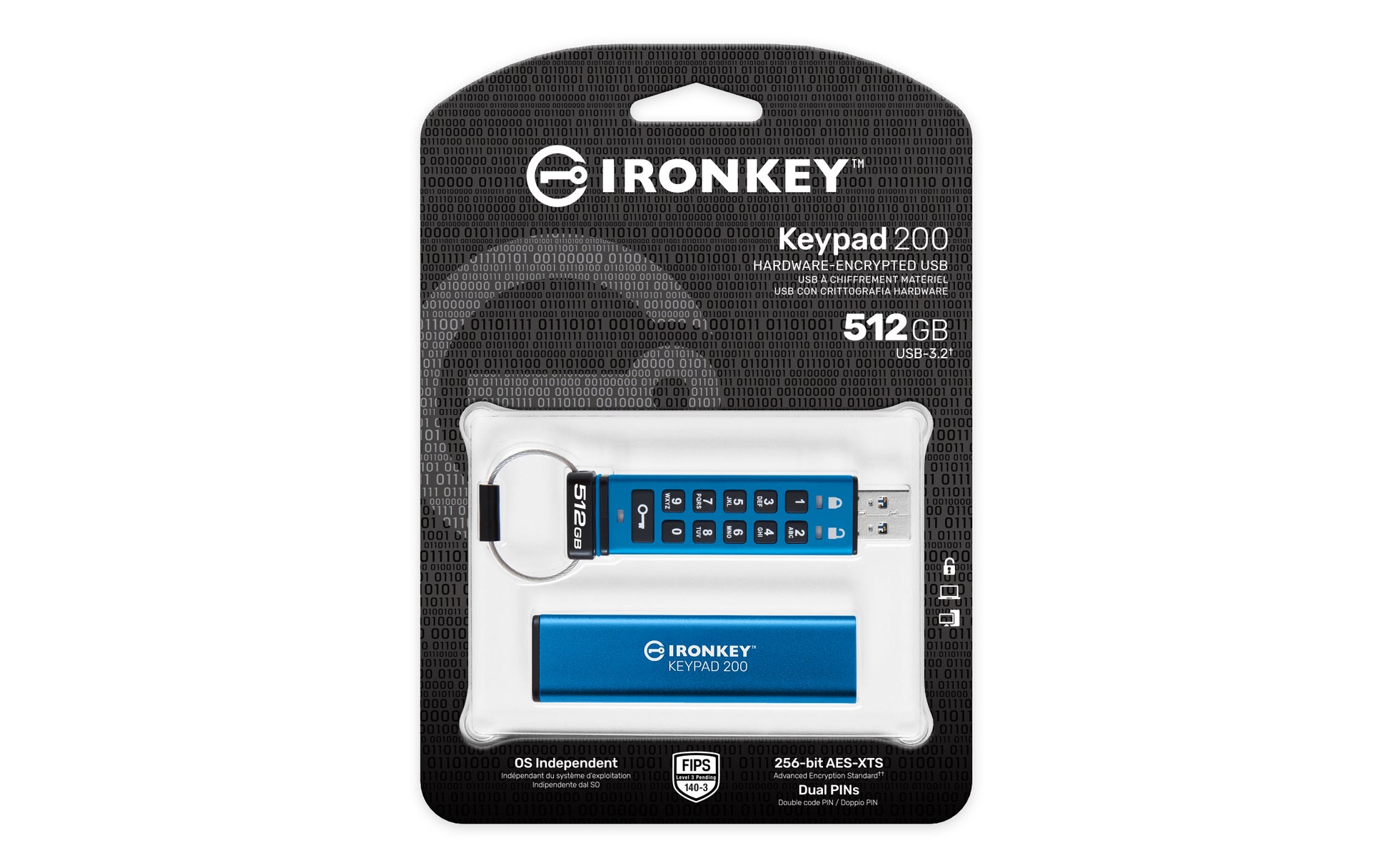 Kingston Technology IronKey Keypad 200 USB flash drive 512 GB USB Type-A 3.2 Gen 1 (3.1 Gen 1) Blue