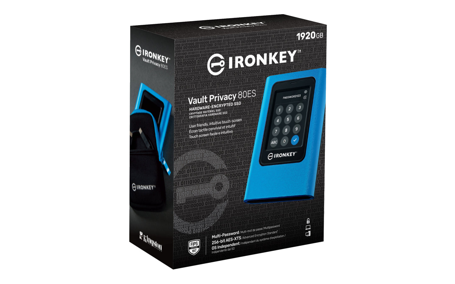 Kingston Technology IronKey Vault Privacy 80 1.92 TB USB Type-C 3.2 Gen 1 (3.1 Gen 1) Blue