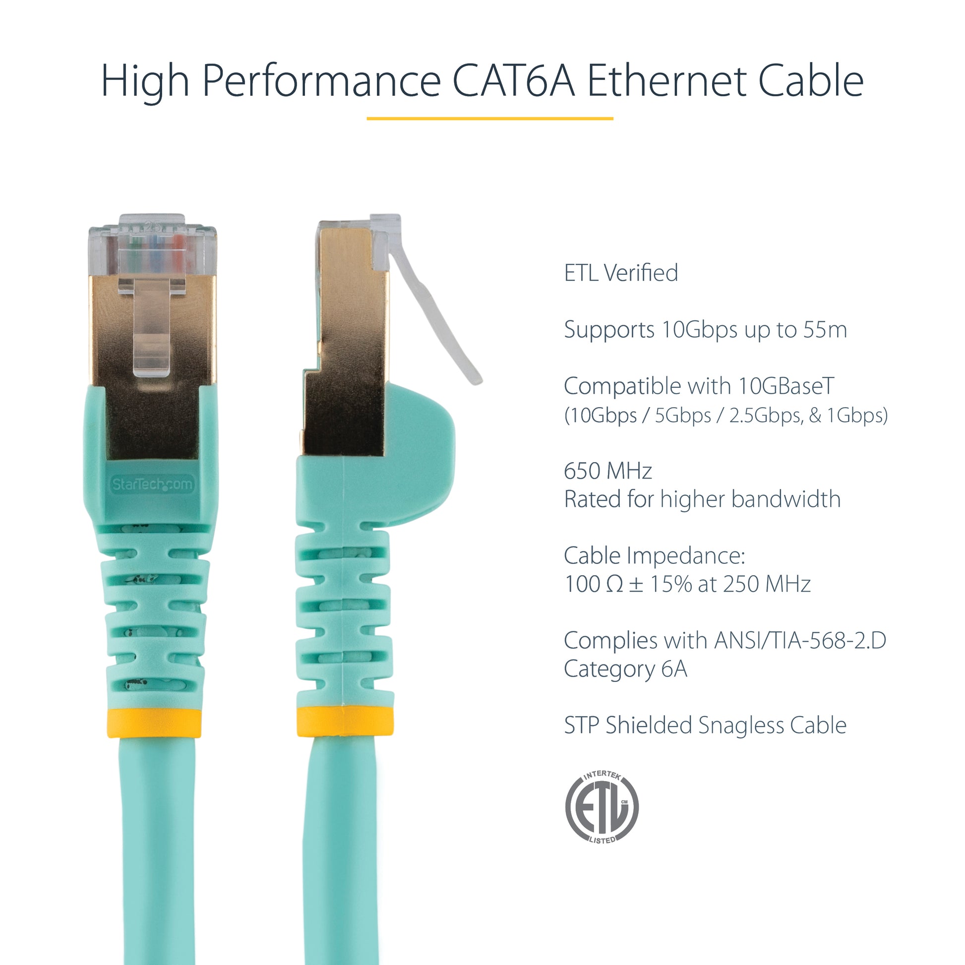 StarTech.com C6ASPAT15AQ networking cable Aqua color 181.1" (4.6 m) Cat6a