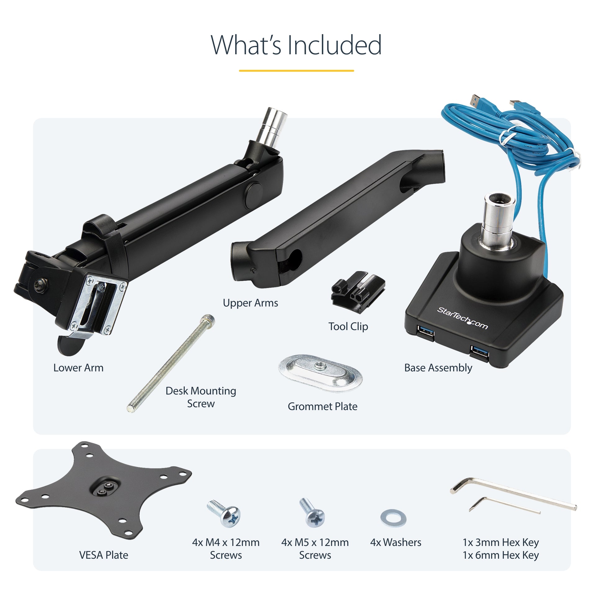 StarTech.com ARMSLIM2USB3 monitor mount / stand 34" Desk Black