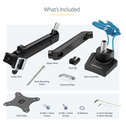 StarTech.com ARMSLIM2USB3 monitor mount / stand 34" Desk Black
