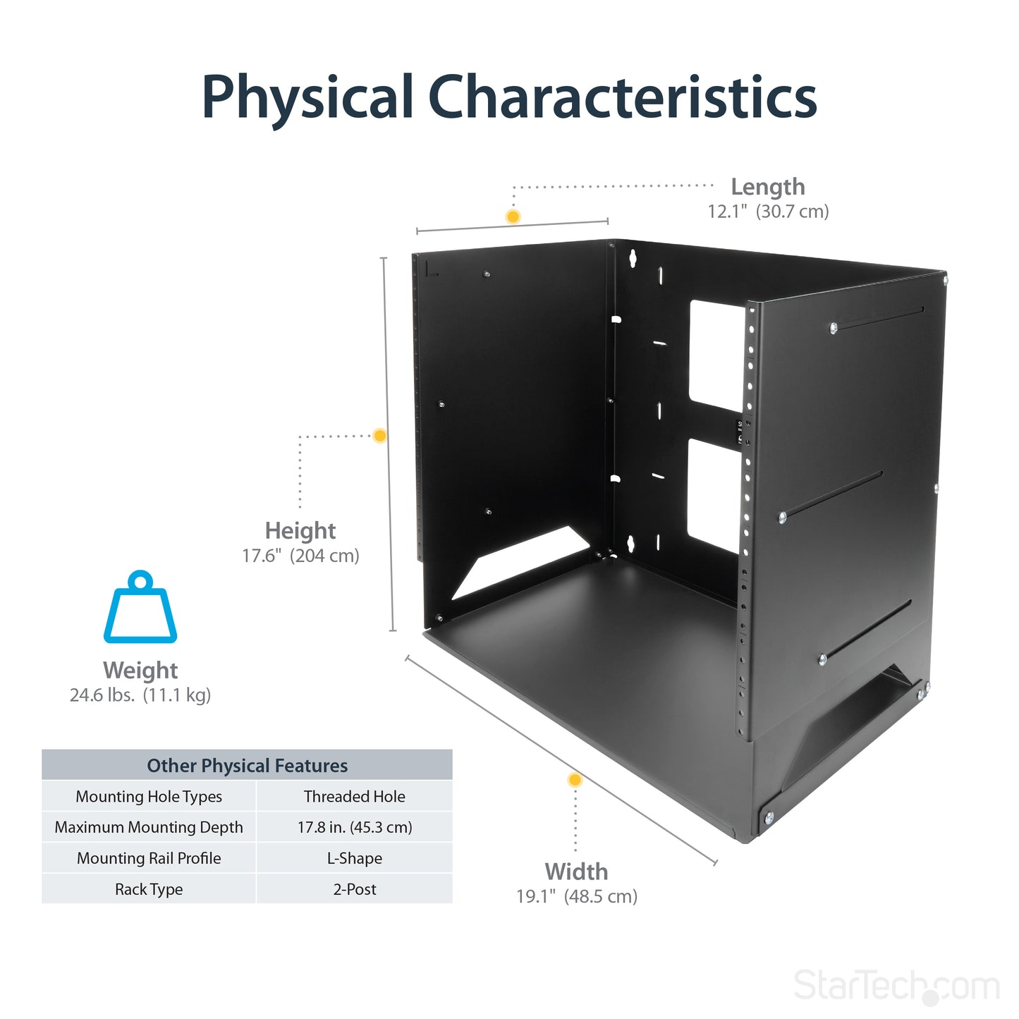 StarTech.com WALLSHELF8U rack cabinet 8U Wall mounted rack Black