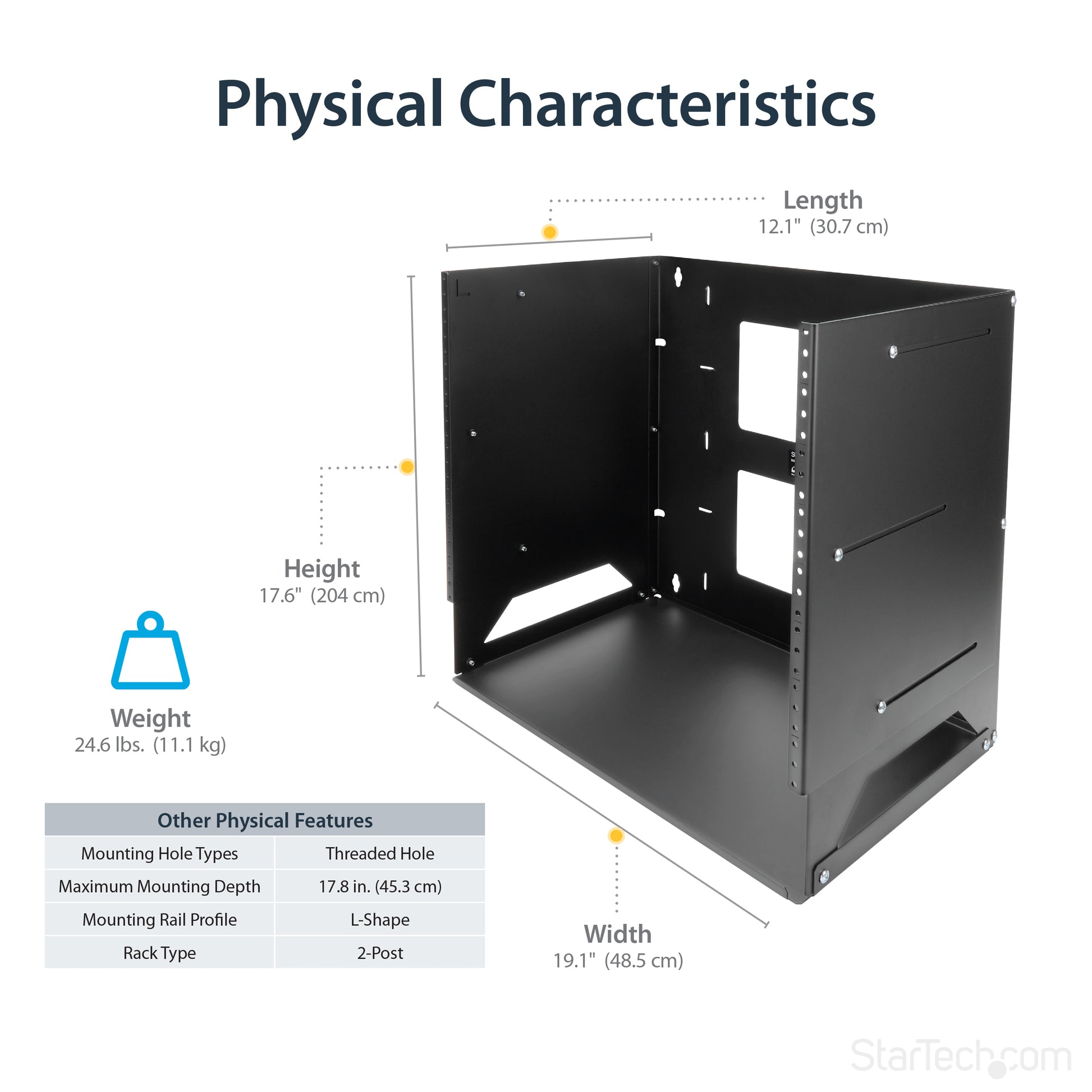StarTech.com WALLSHELF8U rack cabinet 8U Wall mounted rack Black