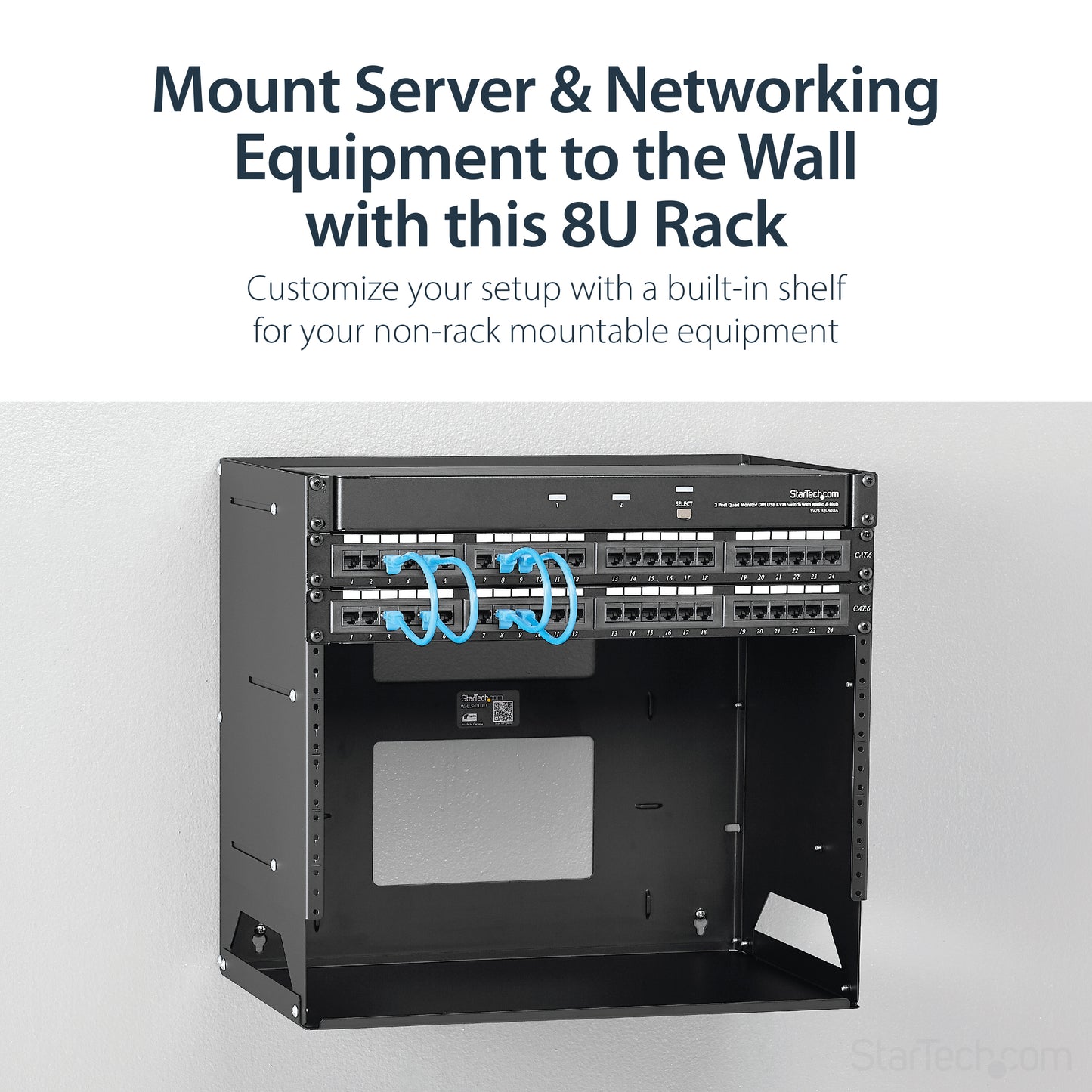 StarTech.com WALLSHELF8U rack cabinet 8U Wall mounted rack Black