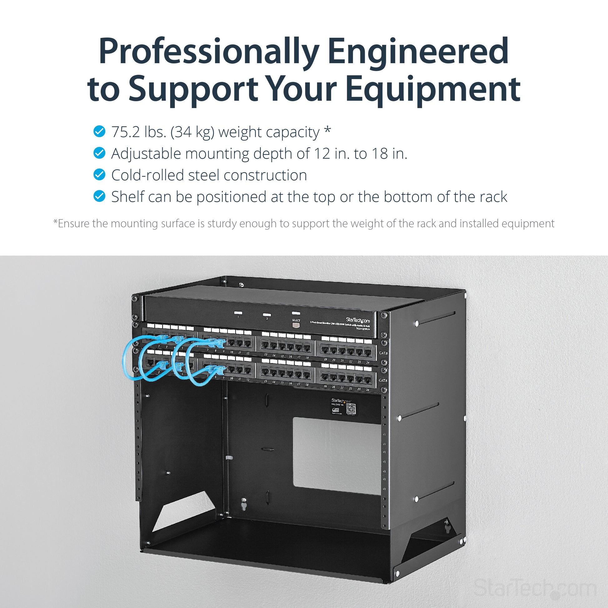 StarTech.com WALLSHELF8U rack cabinet 8U Wall mounted rack Black