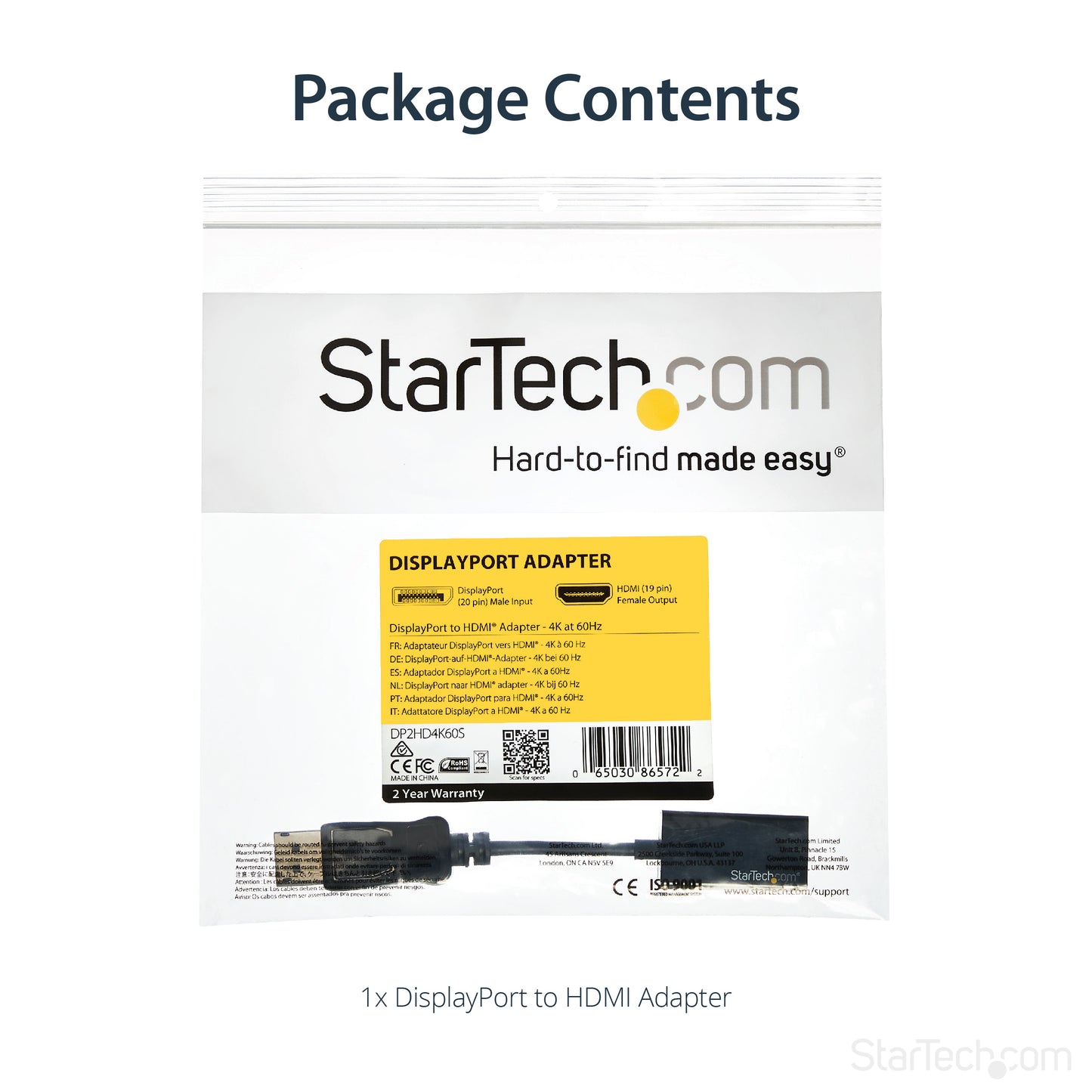 StarTech.com DP2HD4K60S video cable adapter 8.46" (0.215 m) DisplayPort HDMI Black
