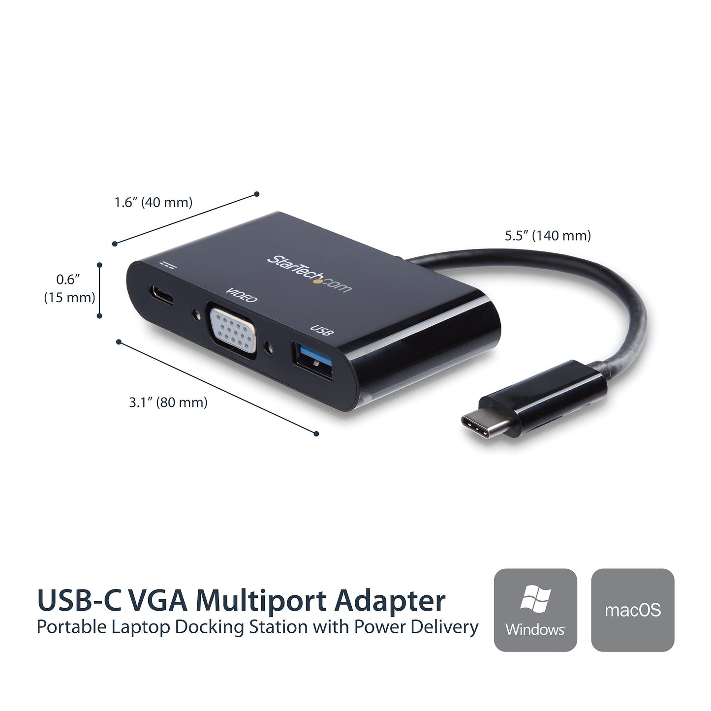 StarTech.com CDP2VGAUACP laptop dock/port replicator Wired USB 3.2 Gen 1 (3.1 Gen 1) Type-C Black