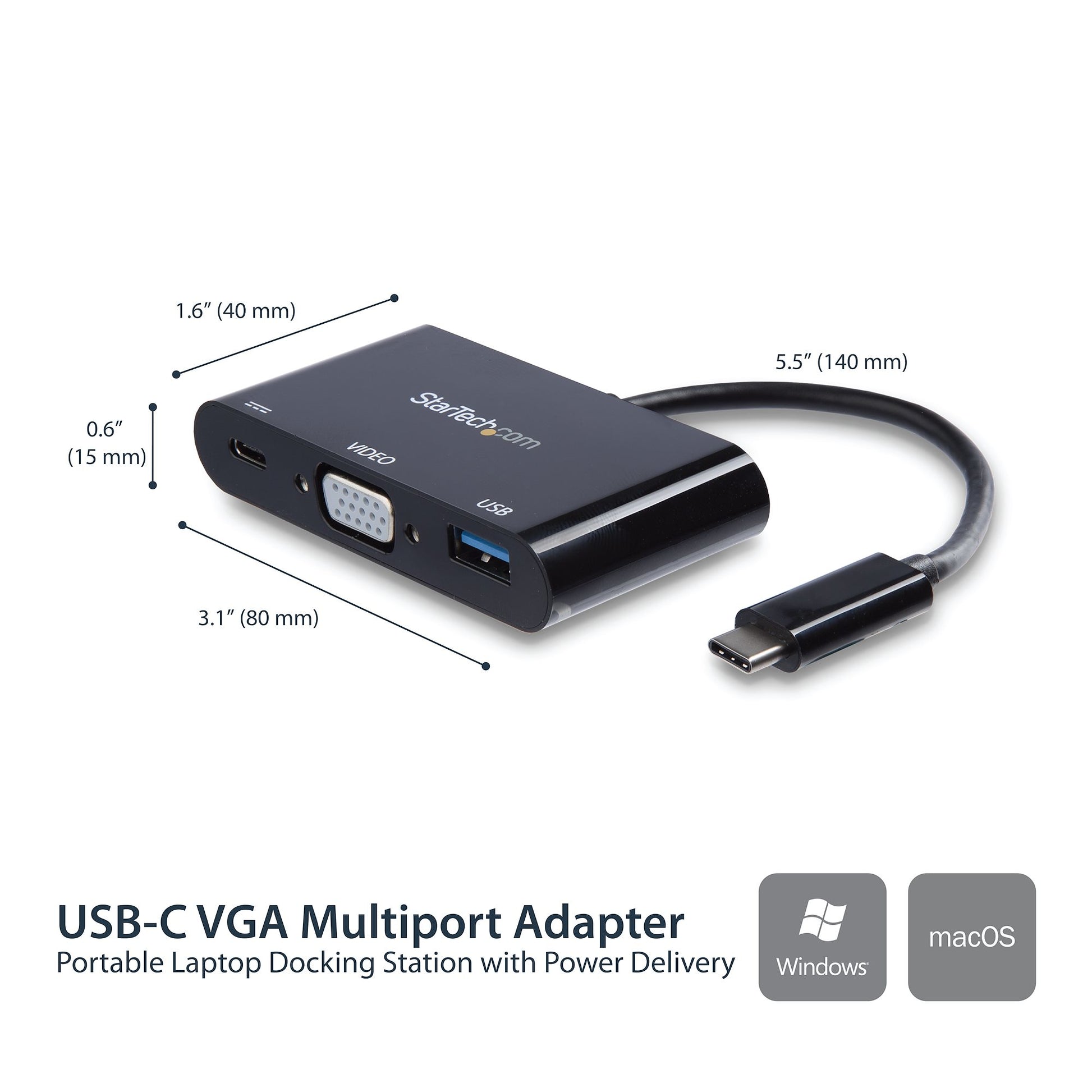 StarTech.com CDP2VGAUACP laptop dock/port replicator Wired USB 3.2 Gen 1 (3.1 Gen 1) Type-C Black