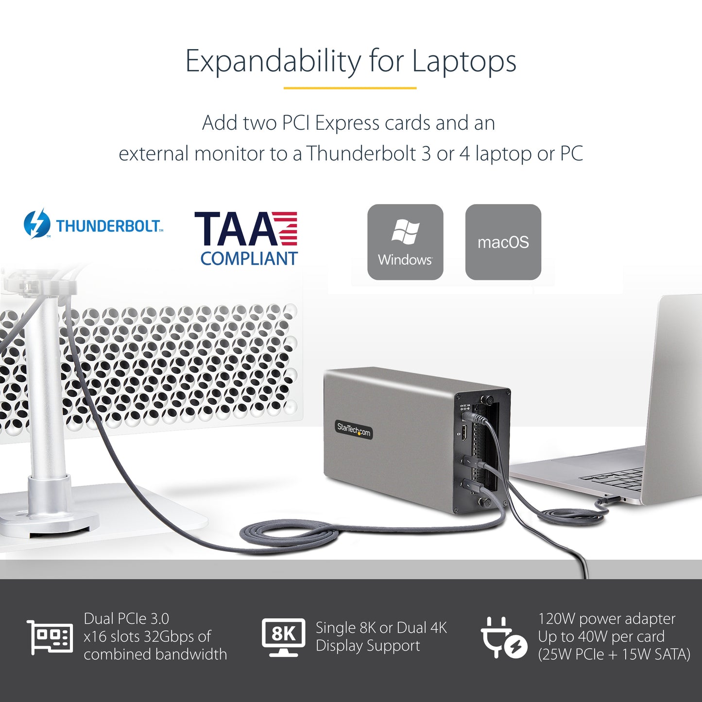 StarTech.com 2TBT3-PCIE-ENCLOSURE laptop dock/port replicator Wired Thunderbolt 3 Silver
