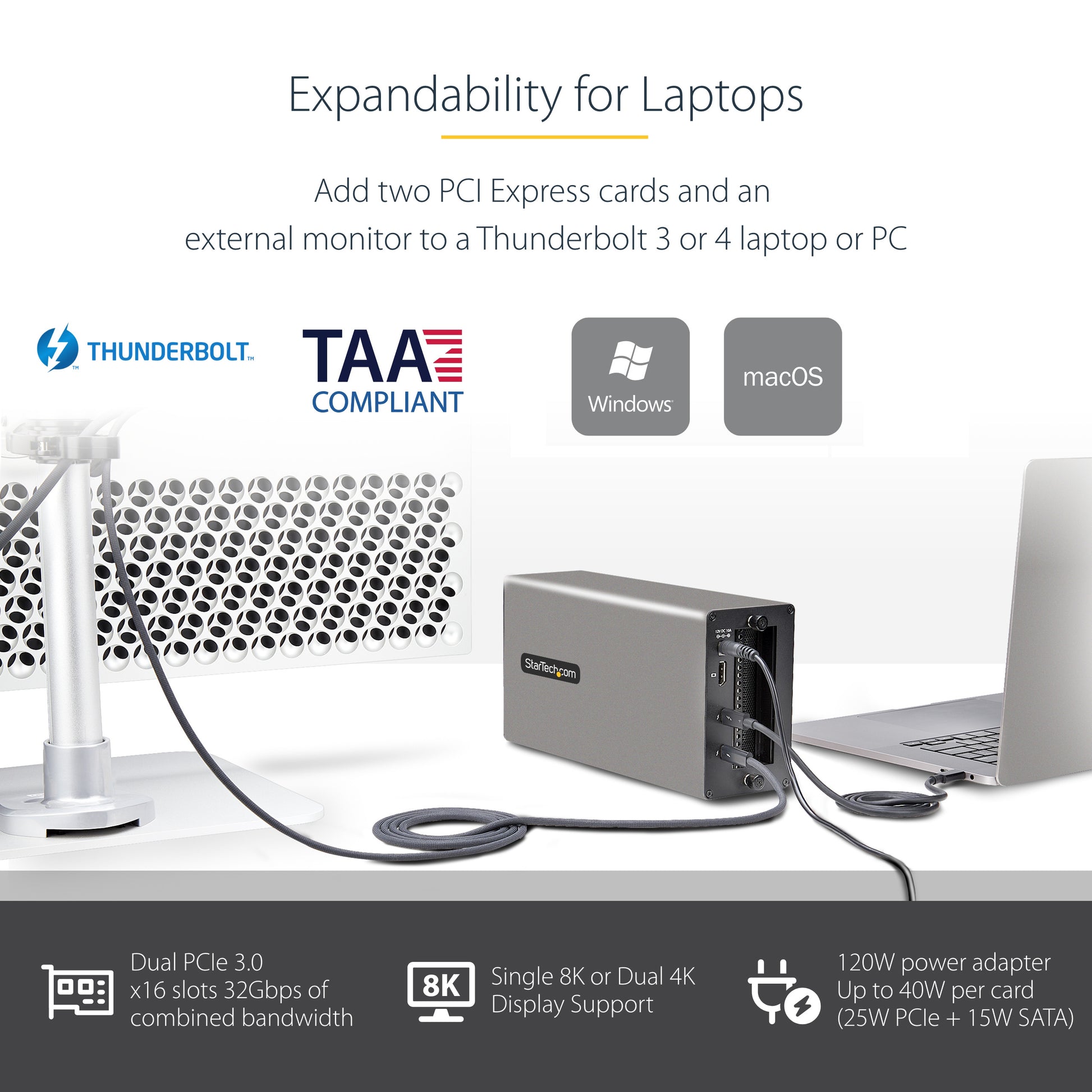 StarTech.com 2TBT3-PCIE-ENCLOSURE laptop dock/port replicator Wired Thunderbolt 3 Silver