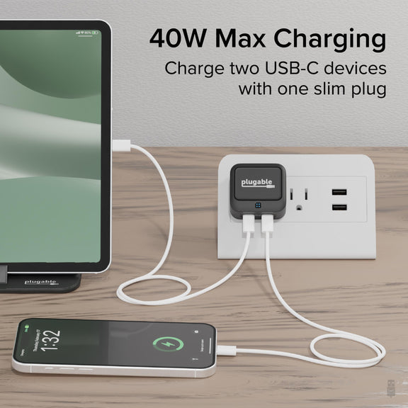 Plugable Technologies PS-40C2B mobile device charger Universal Black AC Fast charging Indoor