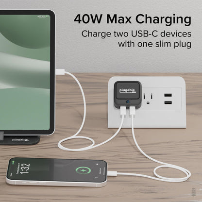 Plugable Technologies PS-40C2B mobile device charger Universal Black AC Fast charging Indoor