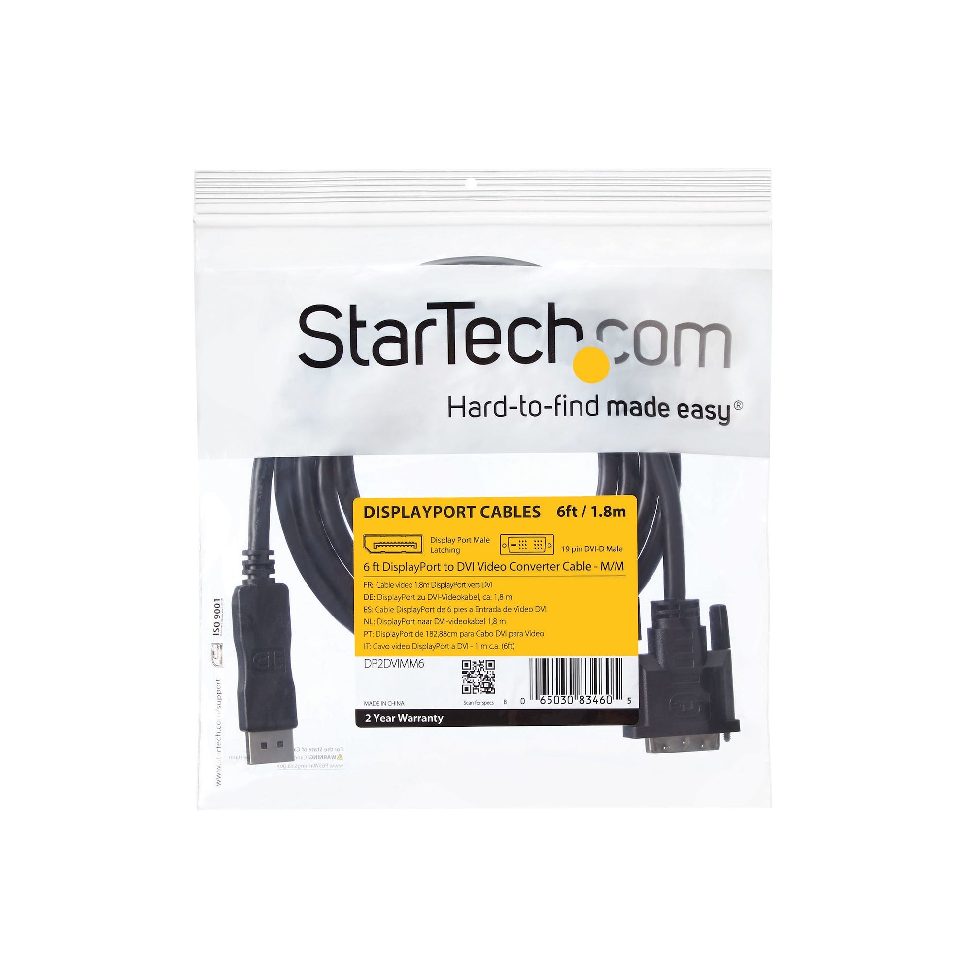 StarTech.com DP2DVIMM6 video cable adapter 70.9" (1.8 m) DisplayPort DVI-D Black