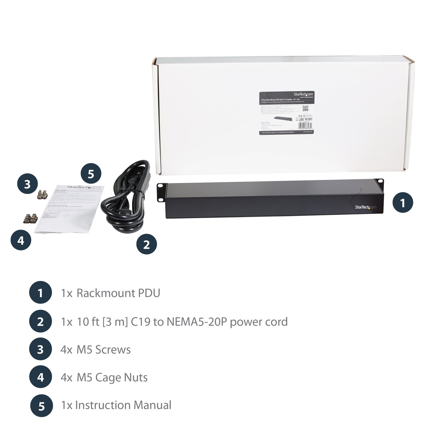 StarTech.com PDU08C13H power distribution unit (PDU) 8 AC outlet(s) 1U Black