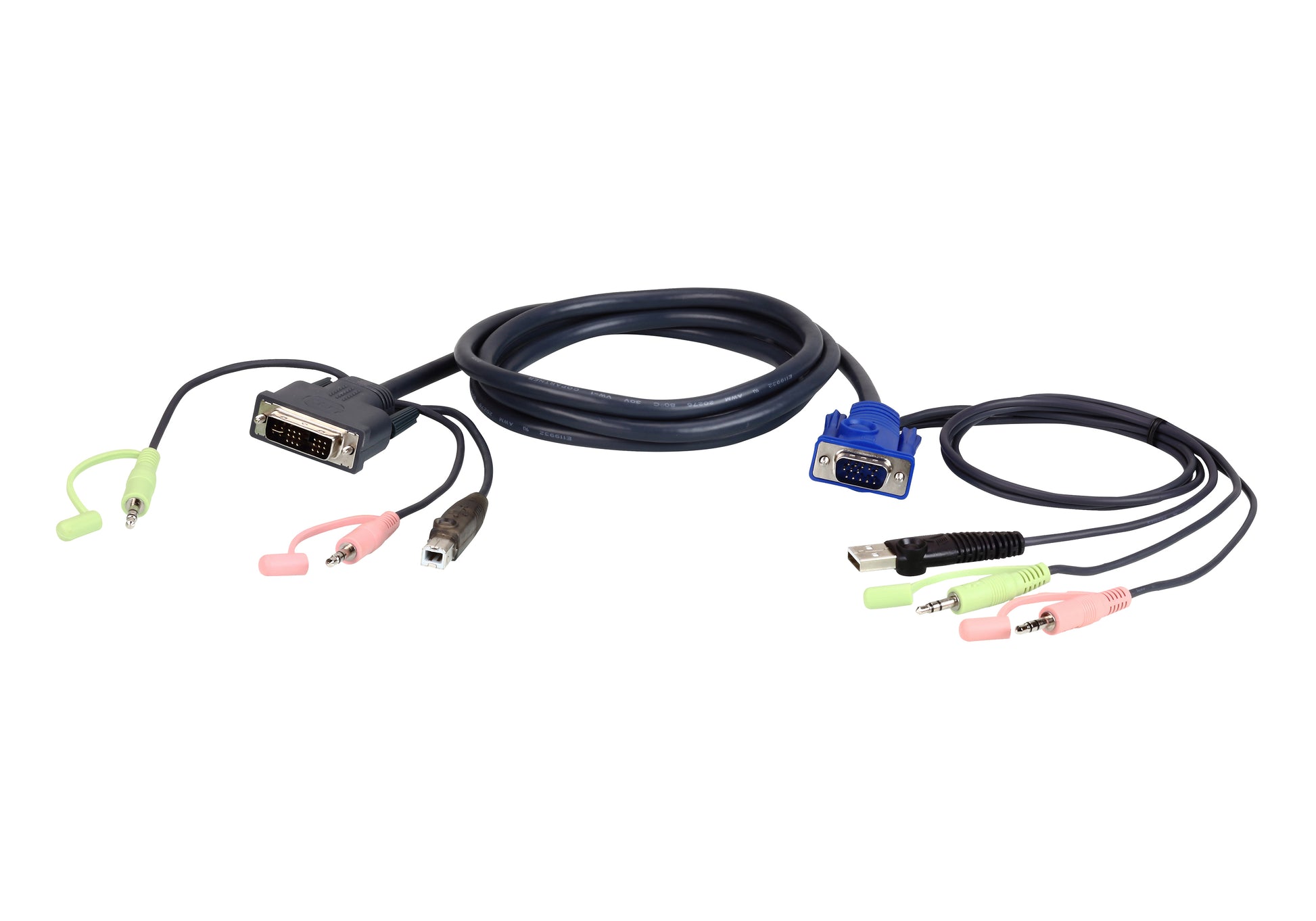 ATEN 2L-7DX2U video cable adapter 70.9" (1.8 m) VGA (D-Sub) + 3.5mm + USB Type-A DVI-I + 3.5mm + USB Type-B Black, Green, Pink