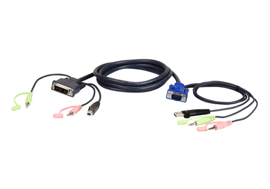 ATEN 2L-7DX2U video cable adapter 70.9" (1.8 m) VGA (D-Sub) + 3.5mm + USB Type-A DVI-I + 3.5mm + USB Type-B Black, Green, Pink