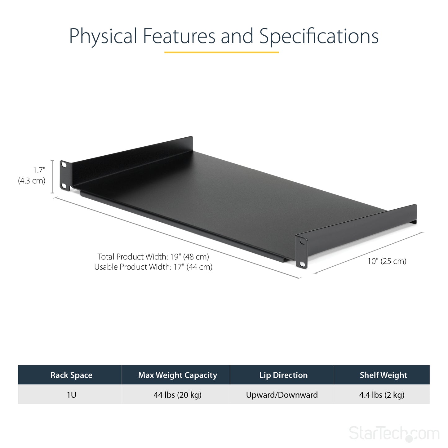 StarTech.com CABSHELF1U10 rack accessory Rack shelf