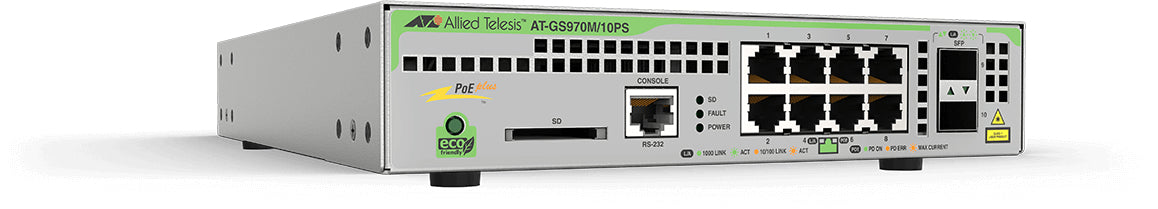 Allied Telesis GS970M/10PS Managed L3 Gigabit Ethernet (10/100/1000) Power over Ethernet (PoE) Gray
