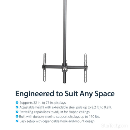 StarTech.com FPCEILPTBLP signage display mount 75" Black