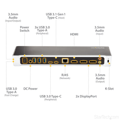 StarTech.com DK30CH2DPPD laptop dock/port replicator Wired USB 3.2 Gen 1 (3.1 Gen 1) Type-C Black, Silver