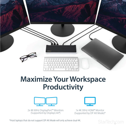 StarTech.com DK30CH2DPPD laptop dock/port replicator Wired USB 3.2 Gen 1 (3.1 Gen 1) Type-C Black, Silver