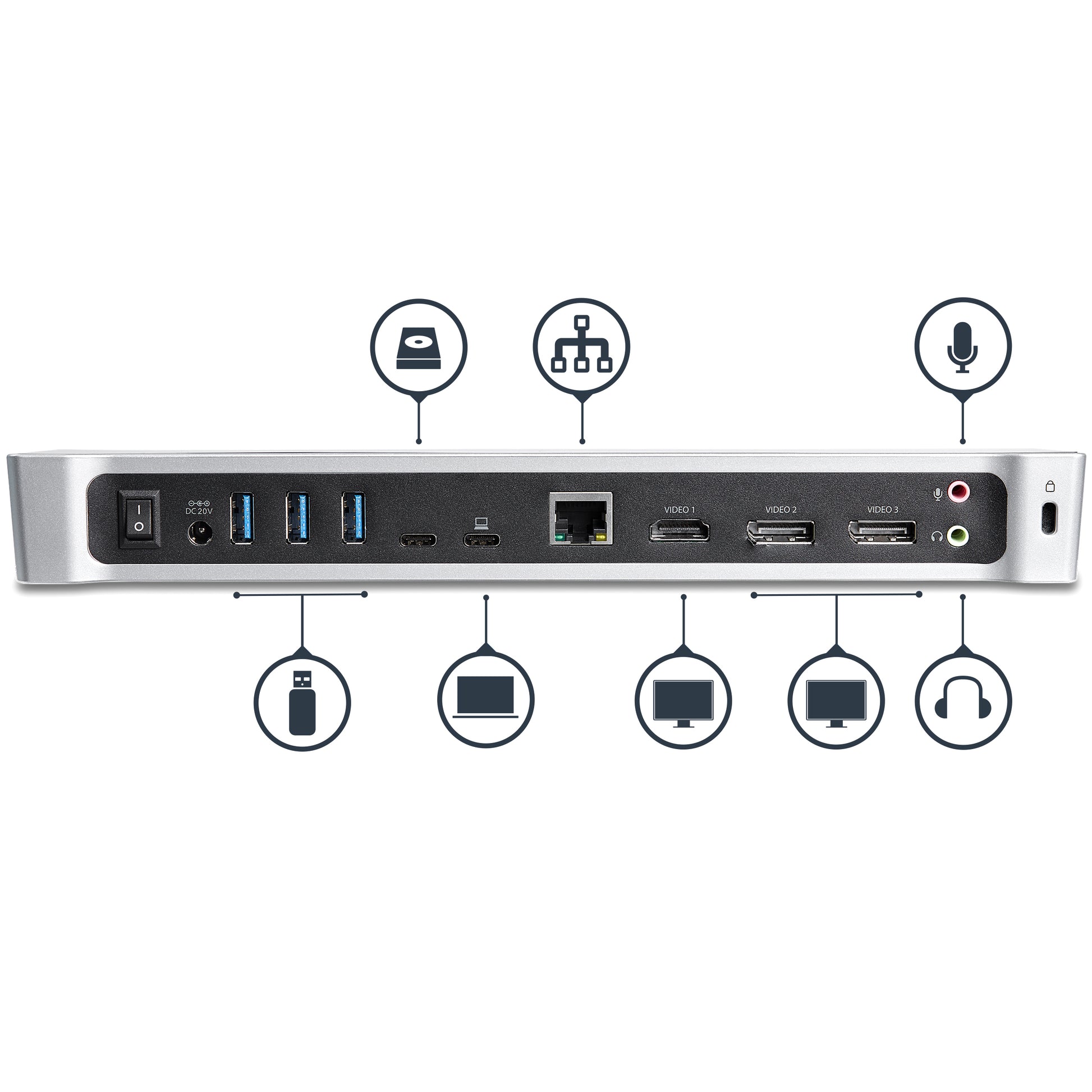StarTech.com DK30CH2DPPD laptop dock/port replicator Wired USB 3.2 Gen 1 (3.1 Gen 1) Type-C Black, Silver