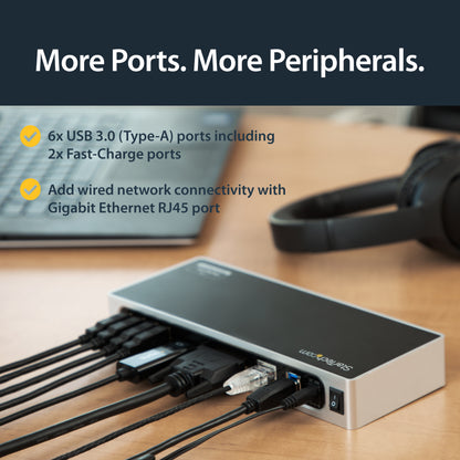 StarTech.com DK30ADD laptop dock/port replicator Wired USB 3.2 Gen 1 (3.1 Gen 1) Type-B Black, Silver