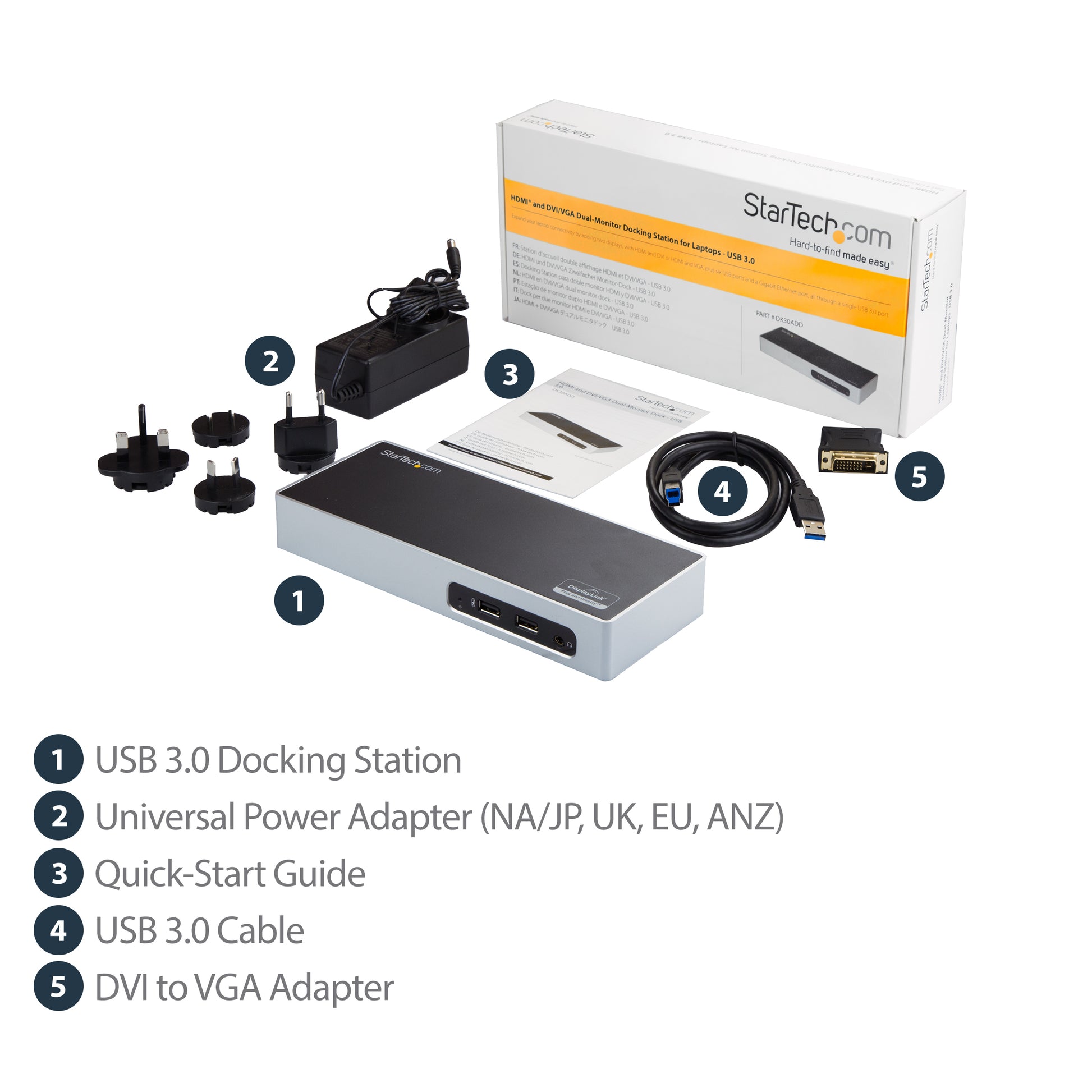 StarTech.com DK30ADD laptop dock/port replicator Wired USB 3.2 Gen 1 (3.1 Gen 1) Type-B Black, Silver