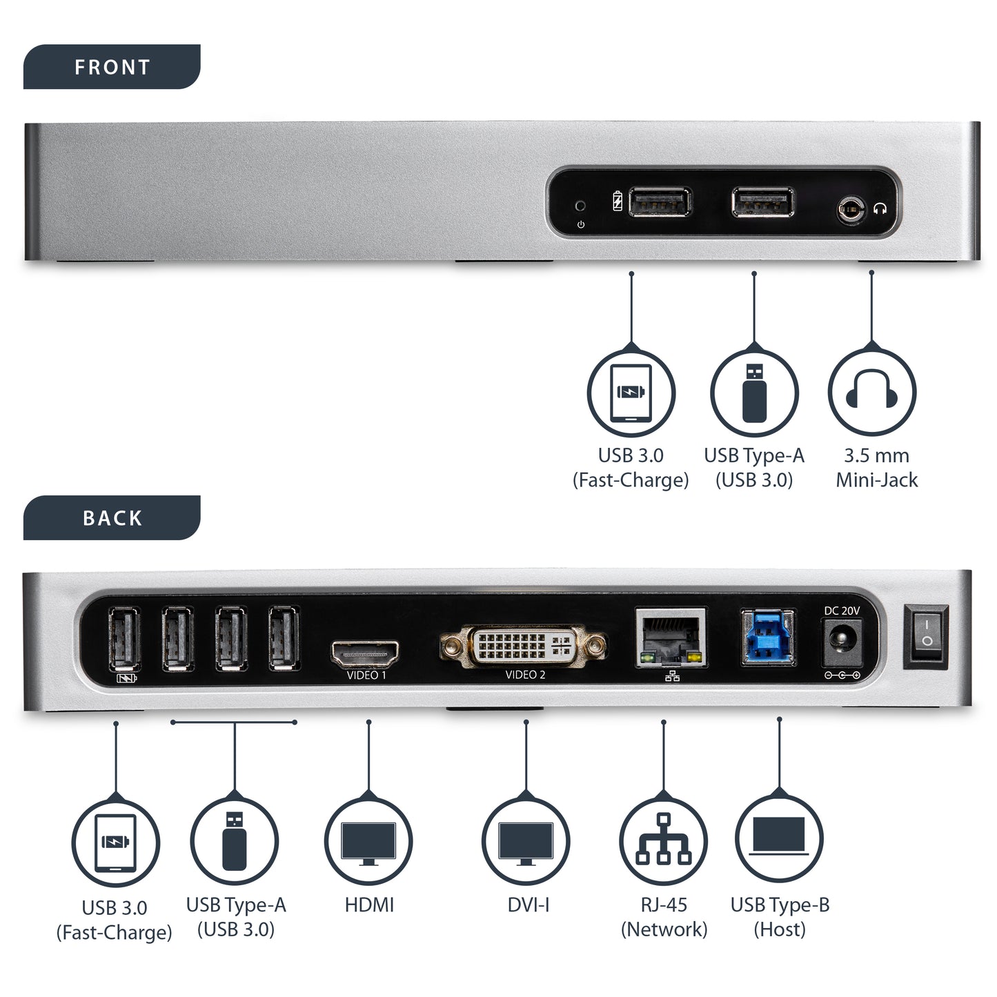 StarTech.com DK30ADD laptop dock/port replicator Wired USB 3.2 Gen 1 (3.1 Gen 1) Type-B Black, Silver