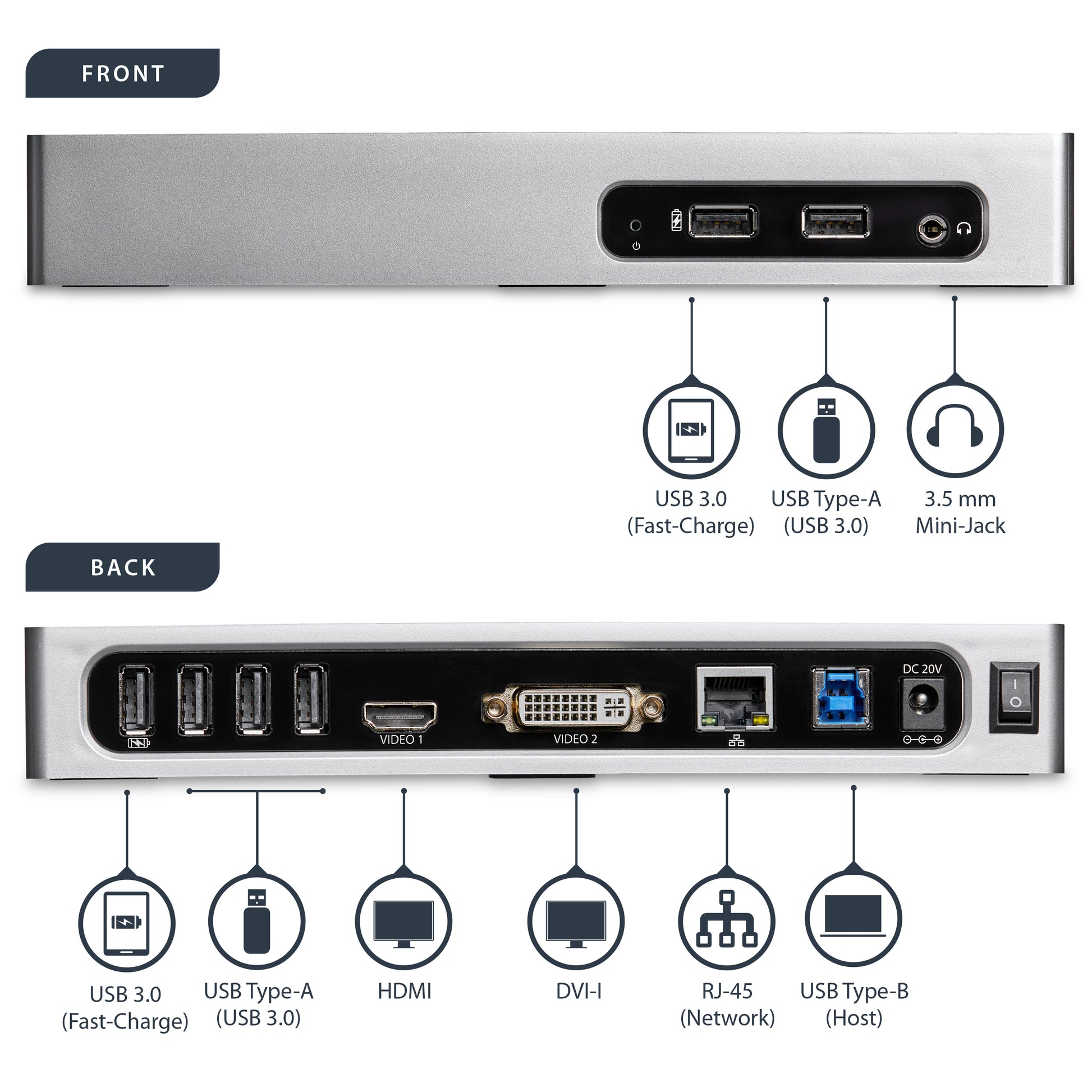 StarTech.com DK30ADD laptop dock/port replicator Wired USB 3.2 Gen 1 (3.1 Gen 1) Type-B Black, Silver
