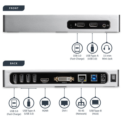 StarTech.com DK30ADD laptop dock/port replicator Wired USB 3.2 Gen 1 (3.1 Gen 1) Type-B Black, Silver
