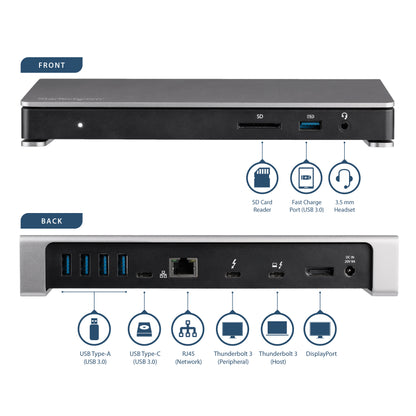 StarTech.com TB3DOCK2DPPD laptop dock/port replicator Wired USB 3.2 Gen 1 (3.1 Gen 1) Type-C Black