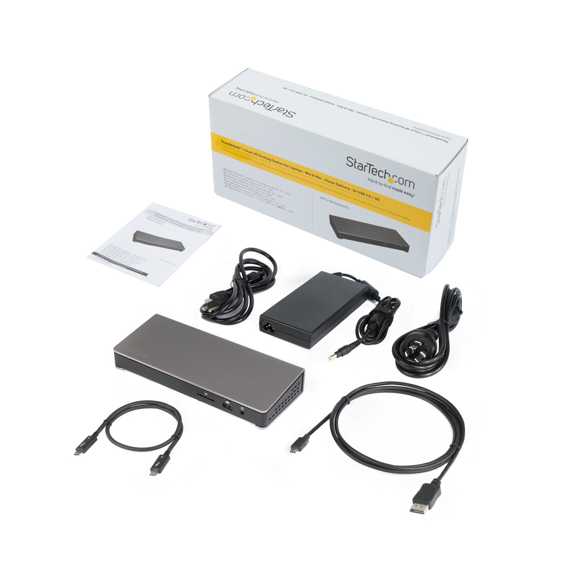 StarTech.com TB3DOCK2DPPD laptop dock/port replicator Wired USB 3.2 Gen 1 (3.1 Gen 1) Type-C Black