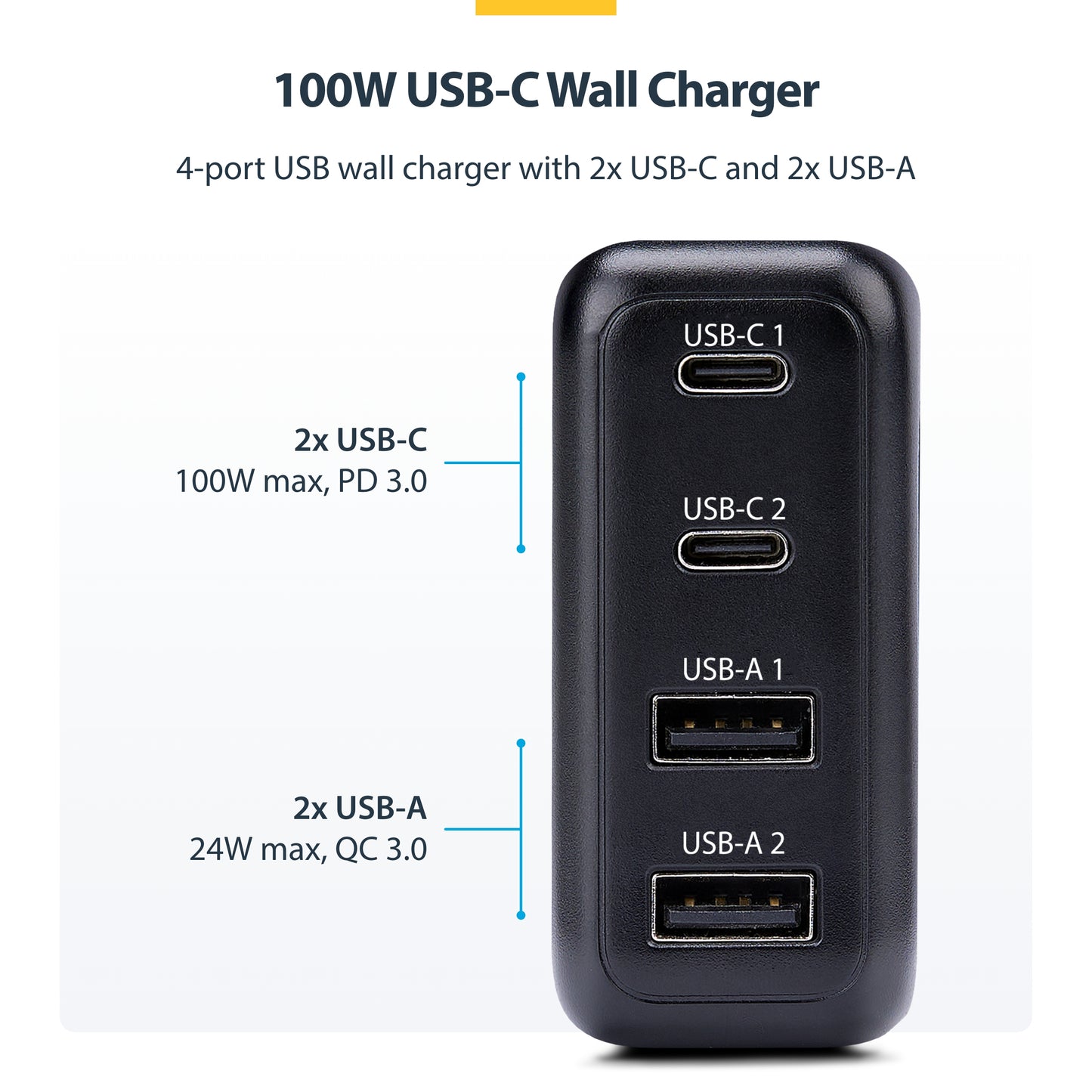 StarTech.com 2210GCN-WALL-CHARGER mobile device charger Universal Black AC Fast charging Indoor