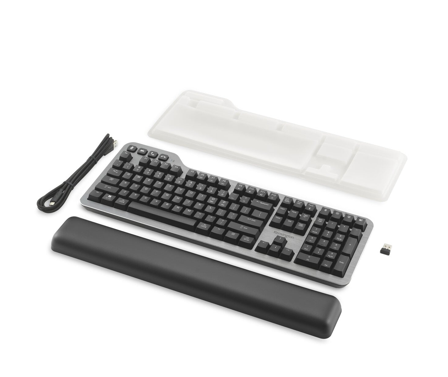 Kensington MK7500F QuietType Pro keyboard Home/Office USB + RF Wireless + Bluetooth QWERTY US English Aluminum, Black