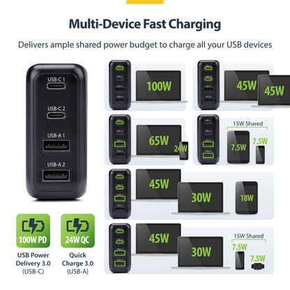 StarTech.com 2210GCN-WALL-CHARGER mobile device charger Universal Black AC Fast charging Indoor