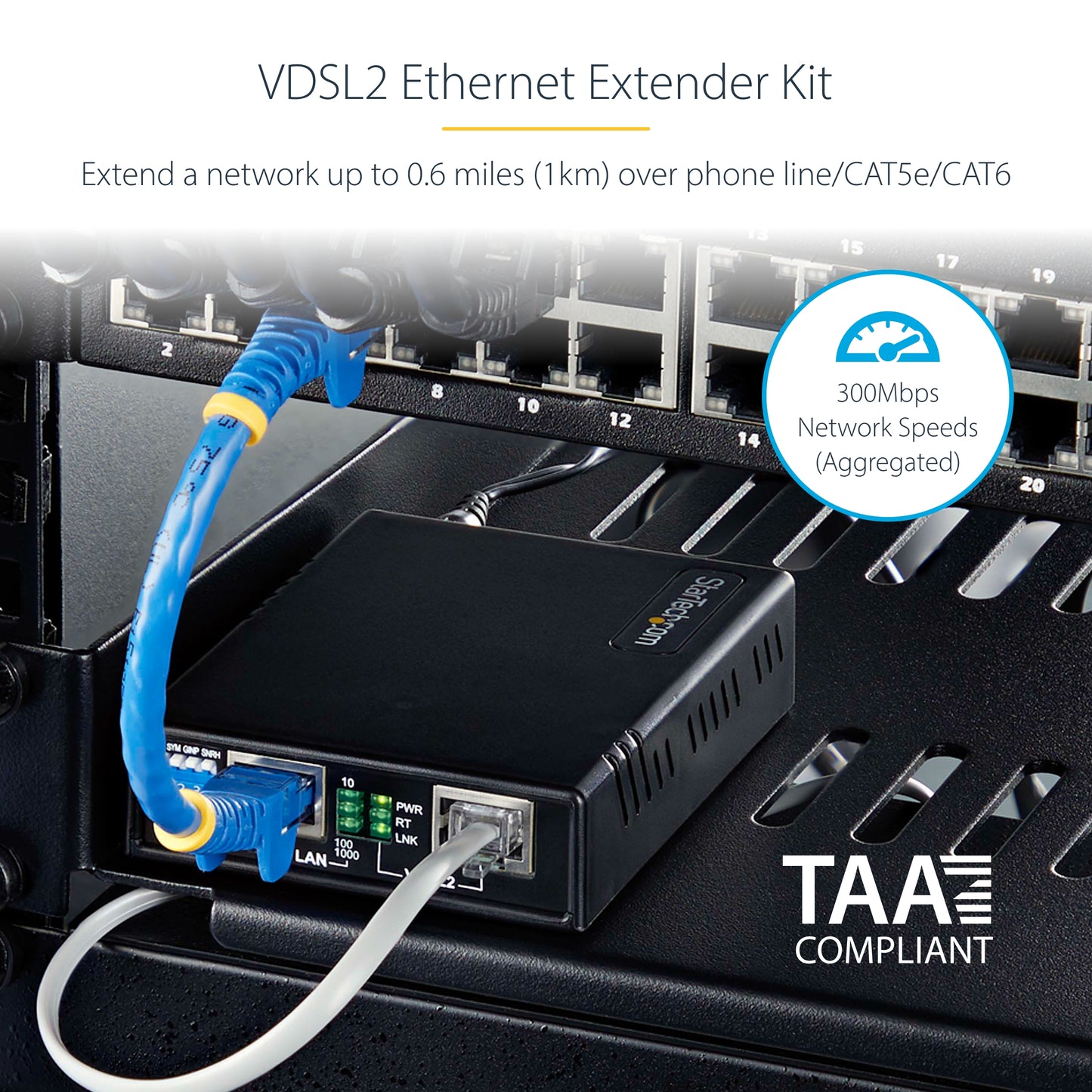 StarTech.com VDSL-LAN-EXTENDER-1G network extender Network repeater Black